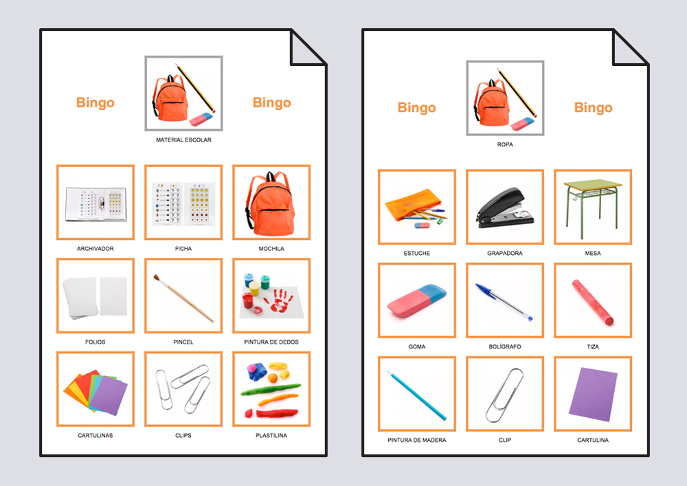 Bingo del material escolar