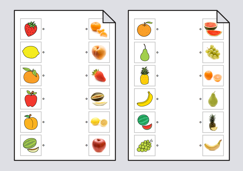 Relacionar frutas: pictogramas-fotografías