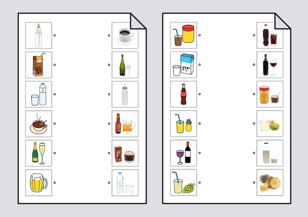 Relacionar bebidas: pictogramas-fotografías
