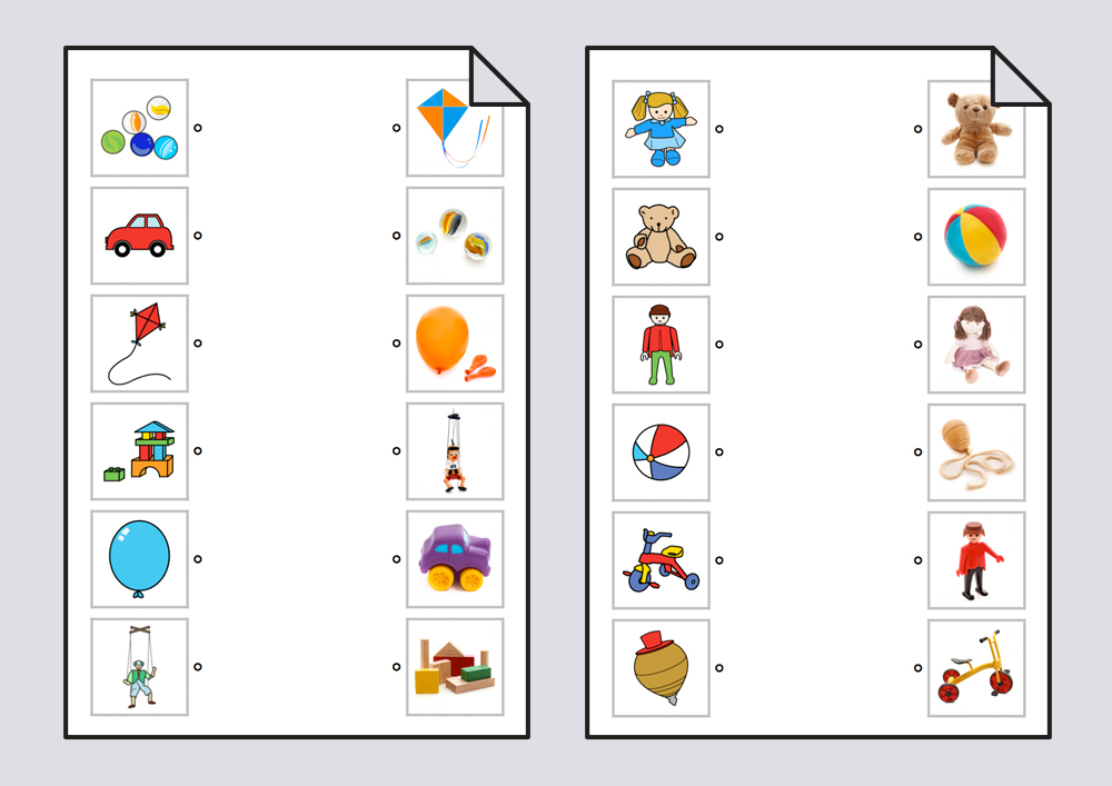 Relacionar juguetes: pictogramas-fotografías