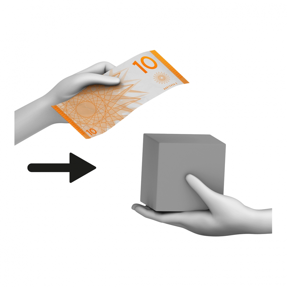 Imagen en la que se ve una mano dando un billete a cambio de un producto