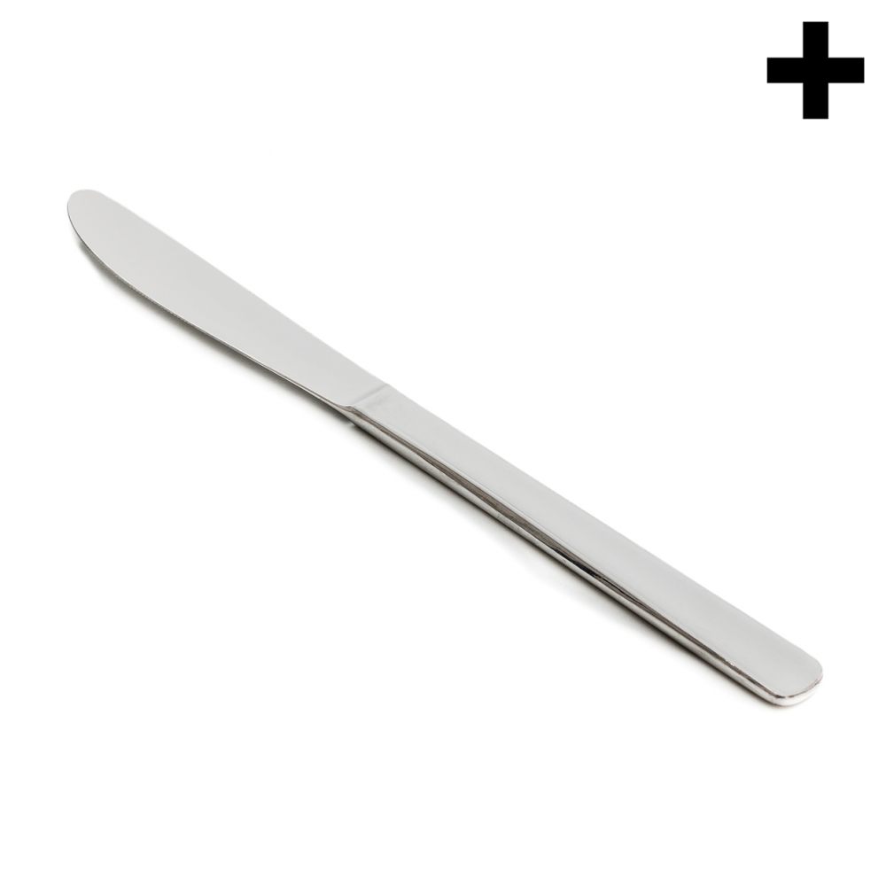 Imagen en la que se ve un cuchillo plateado en perspectiva diagonal