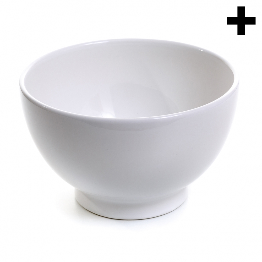 Imagen en la que se ve un bol de cerámica blanca en perspectiva lateral