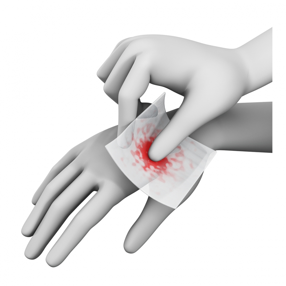 Imagen de una mano curando una herida a otra