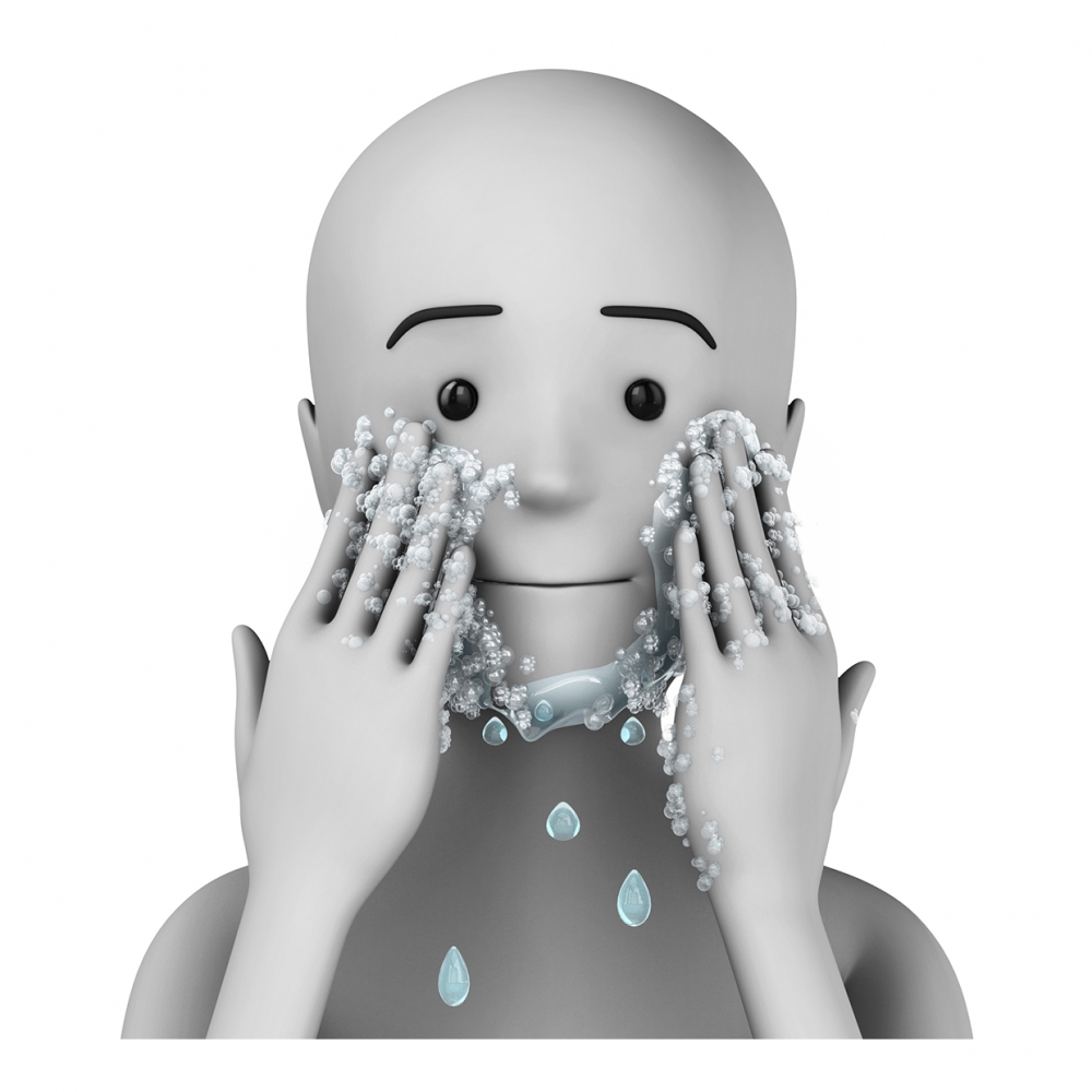 Imagen en la que se ve una persona lavándose la cara