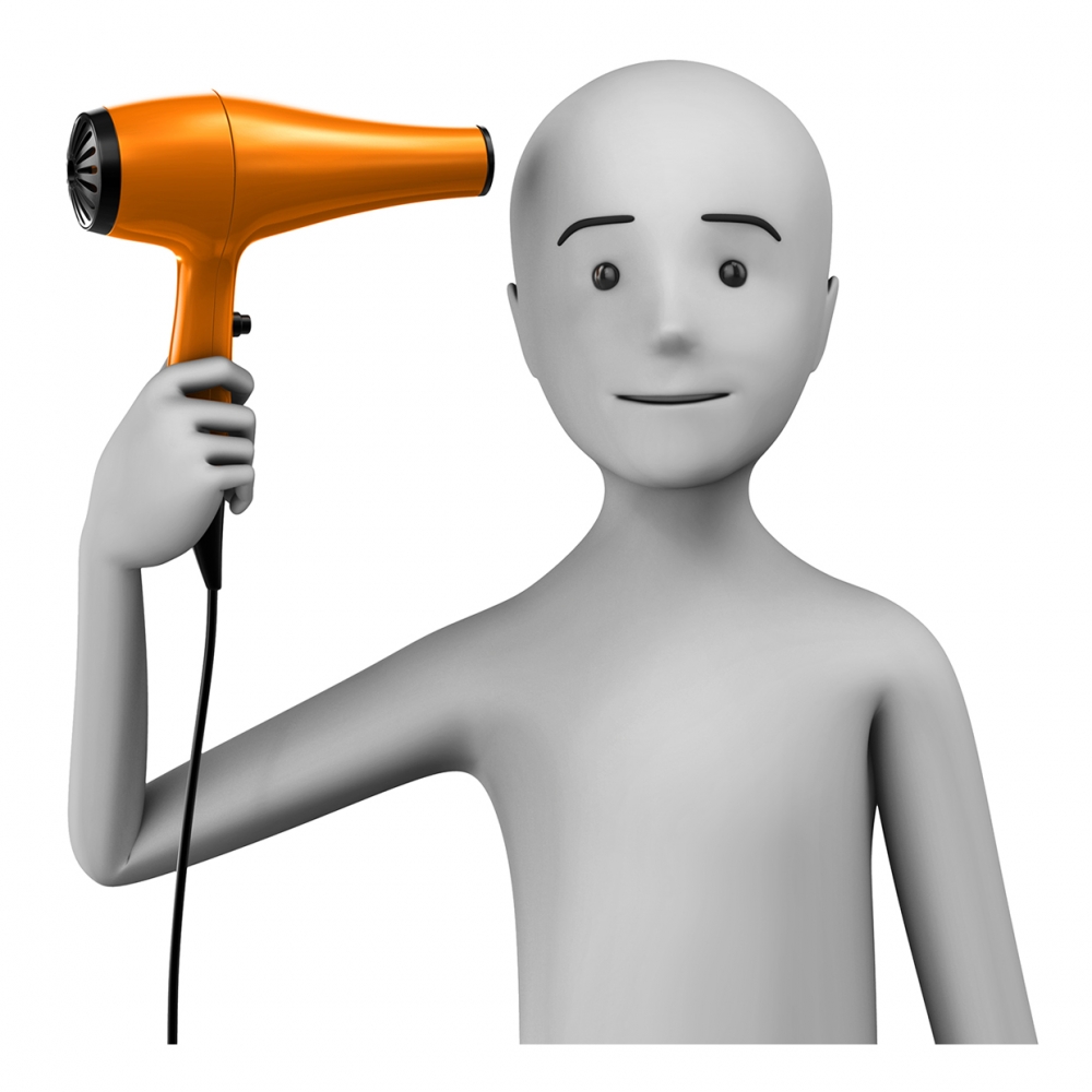 Imagen en la que se ve una persona secándose el pelo con secador