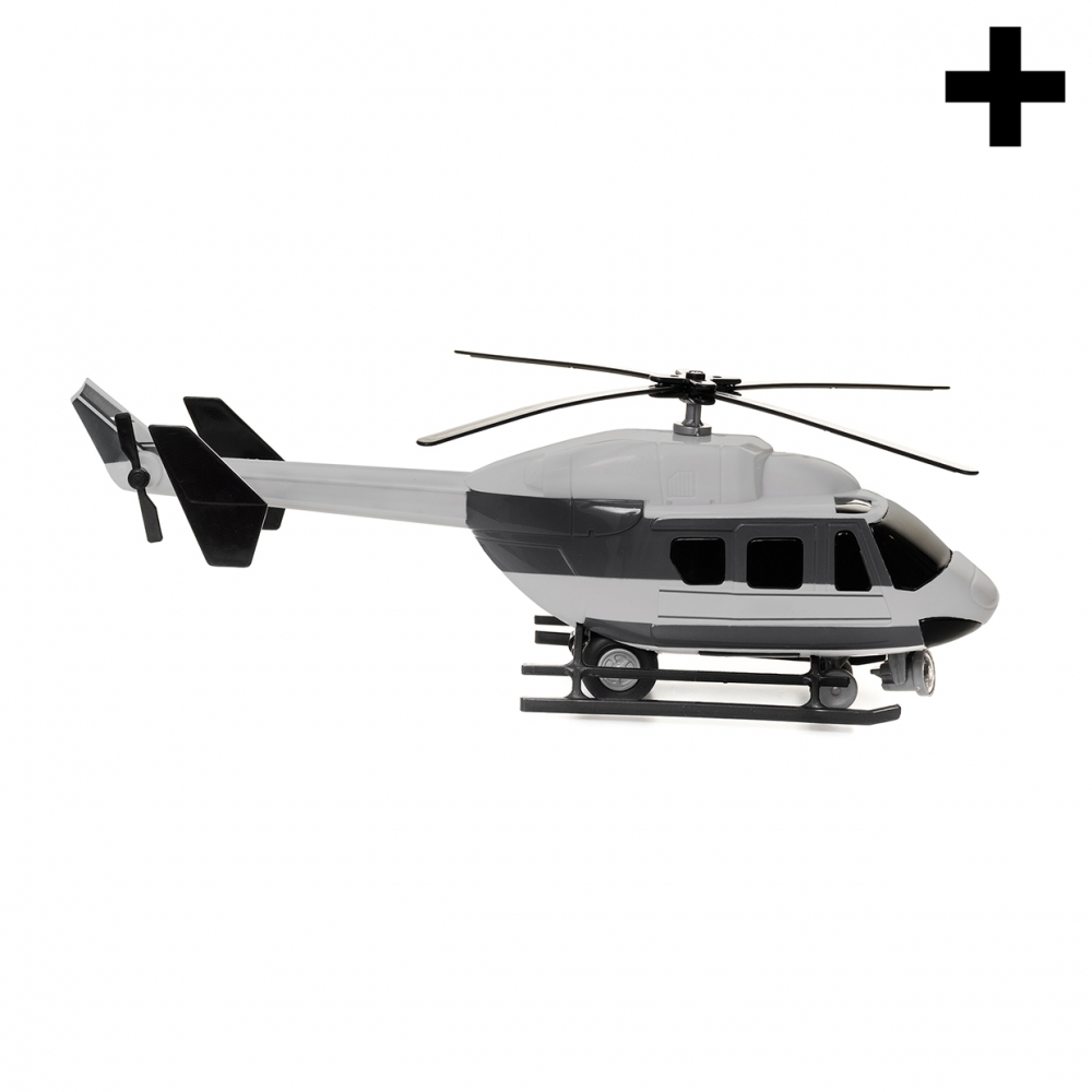 Imagen en la que se un helicóptero en perspectiva lateral