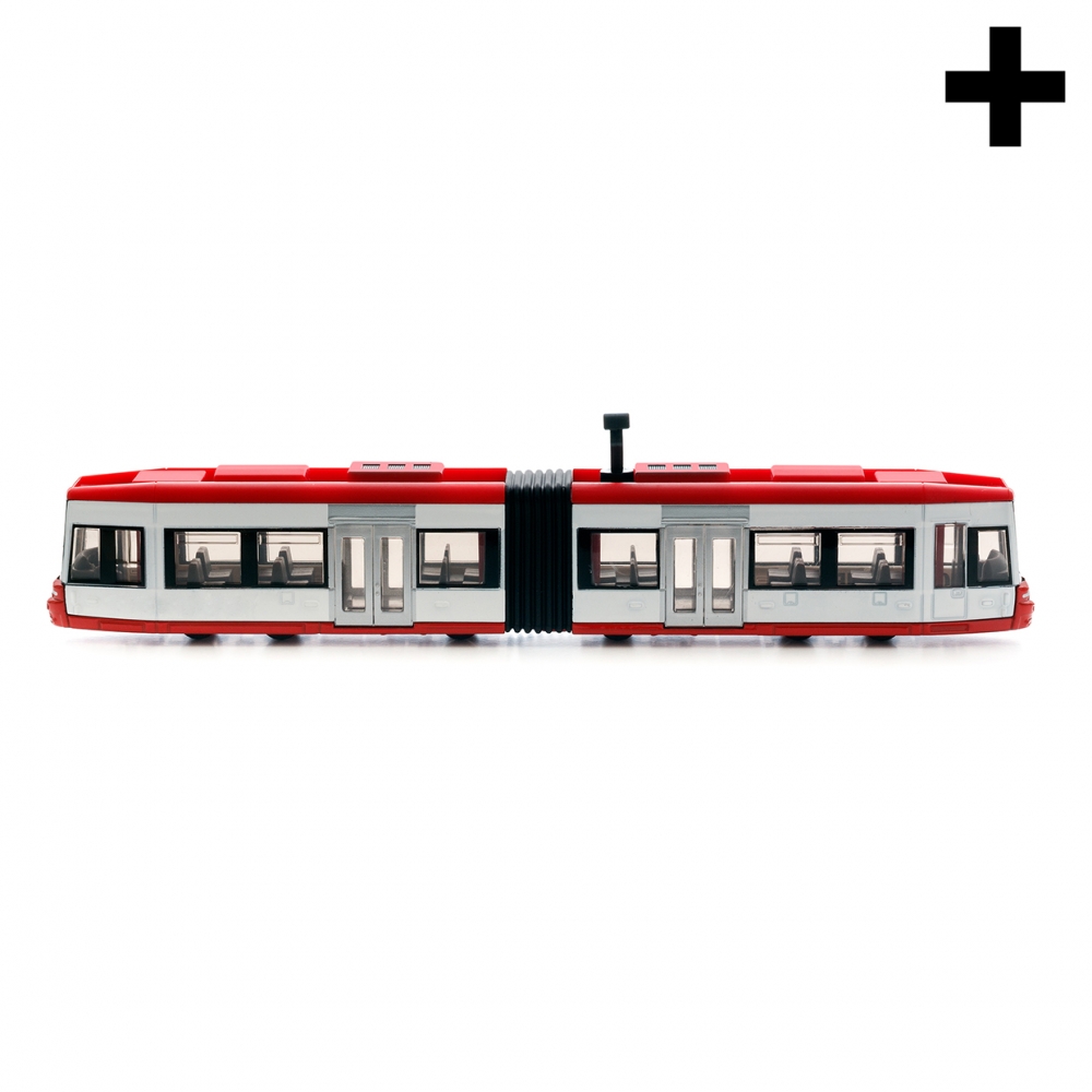 Imagen en la que se puede ver un tranvía con dos vagones en perspectiva lateral