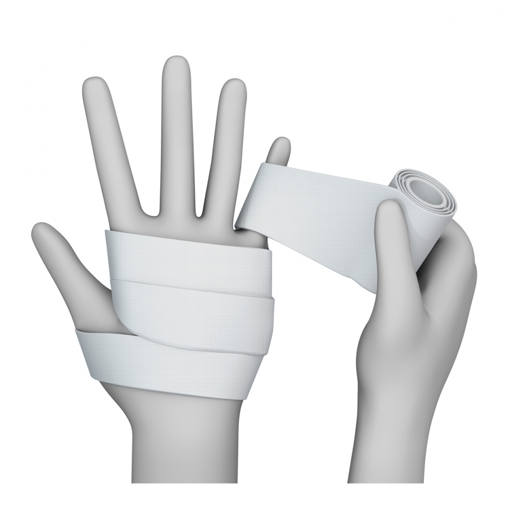 Imagen en la que una mano está vendando a otra