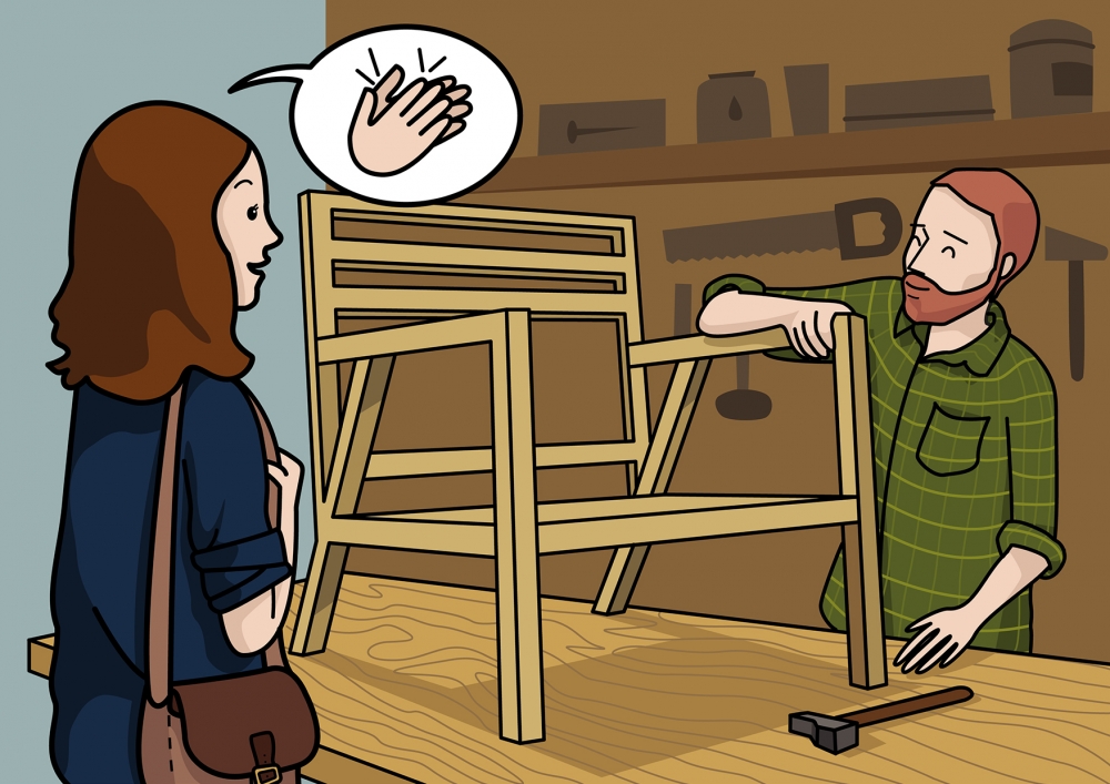 El carpintero fabrica una silla