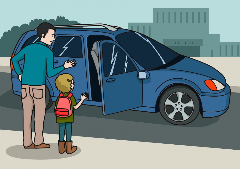 El papá y una hija se han bajado del coche