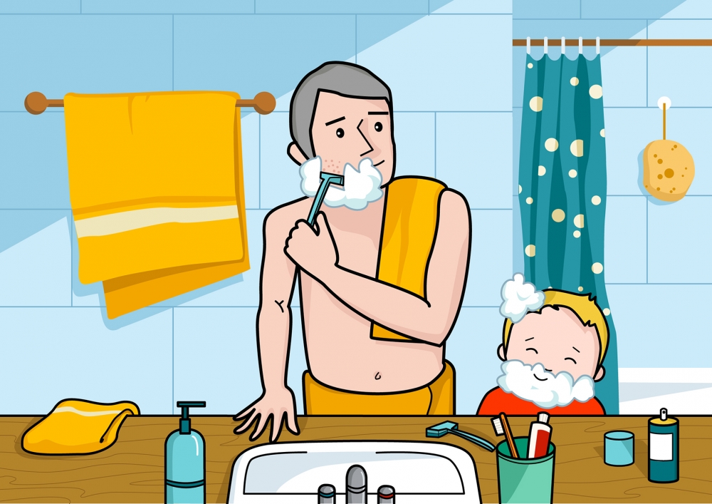 Papá se afeita con la cuchilla