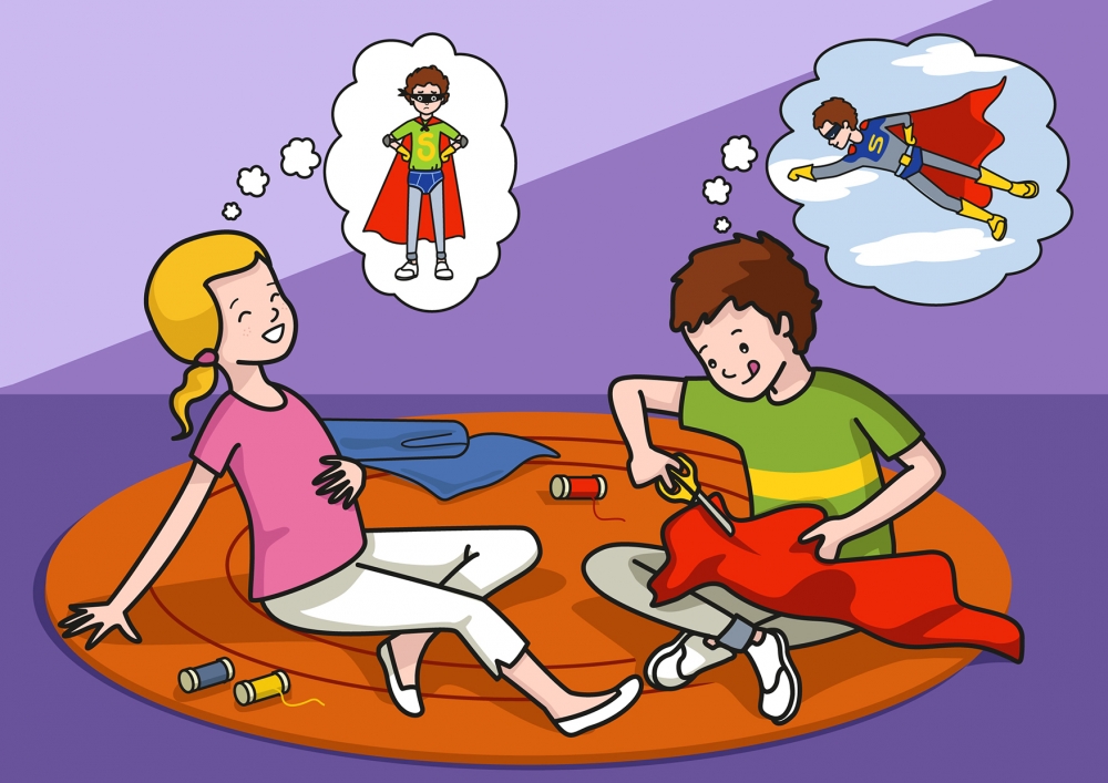 El niño piensa que es un superhéroe