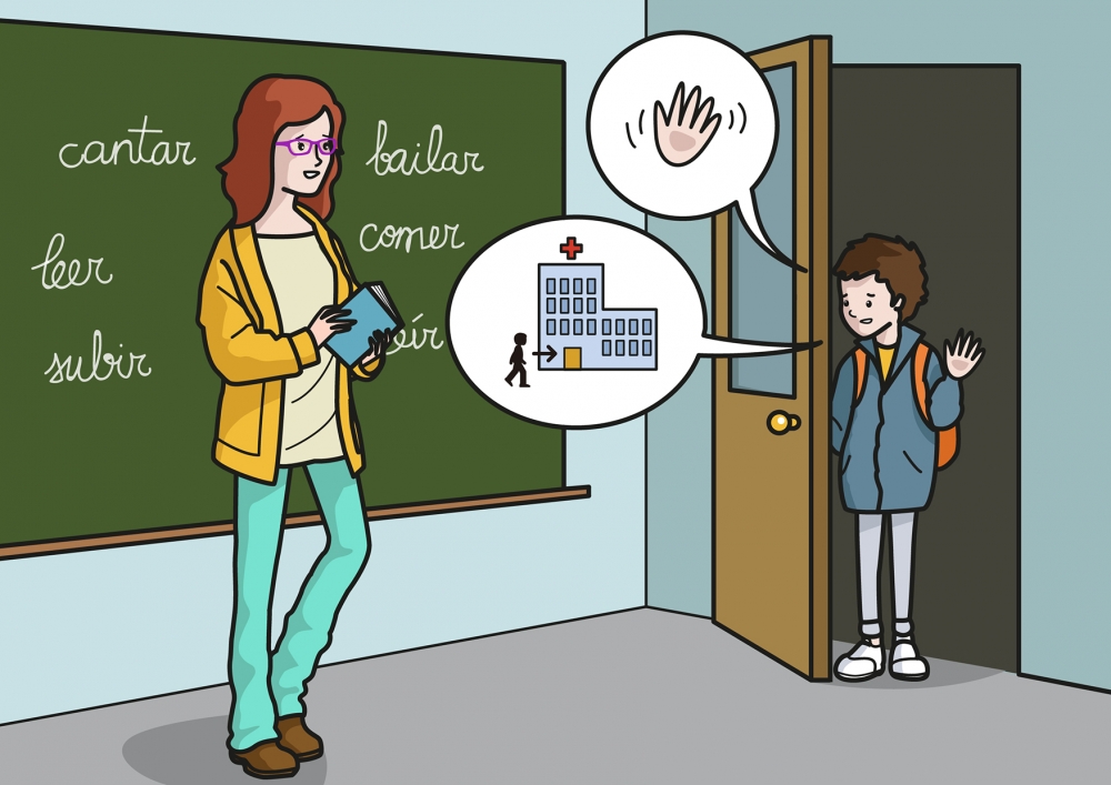 El niño saluda a la profesora