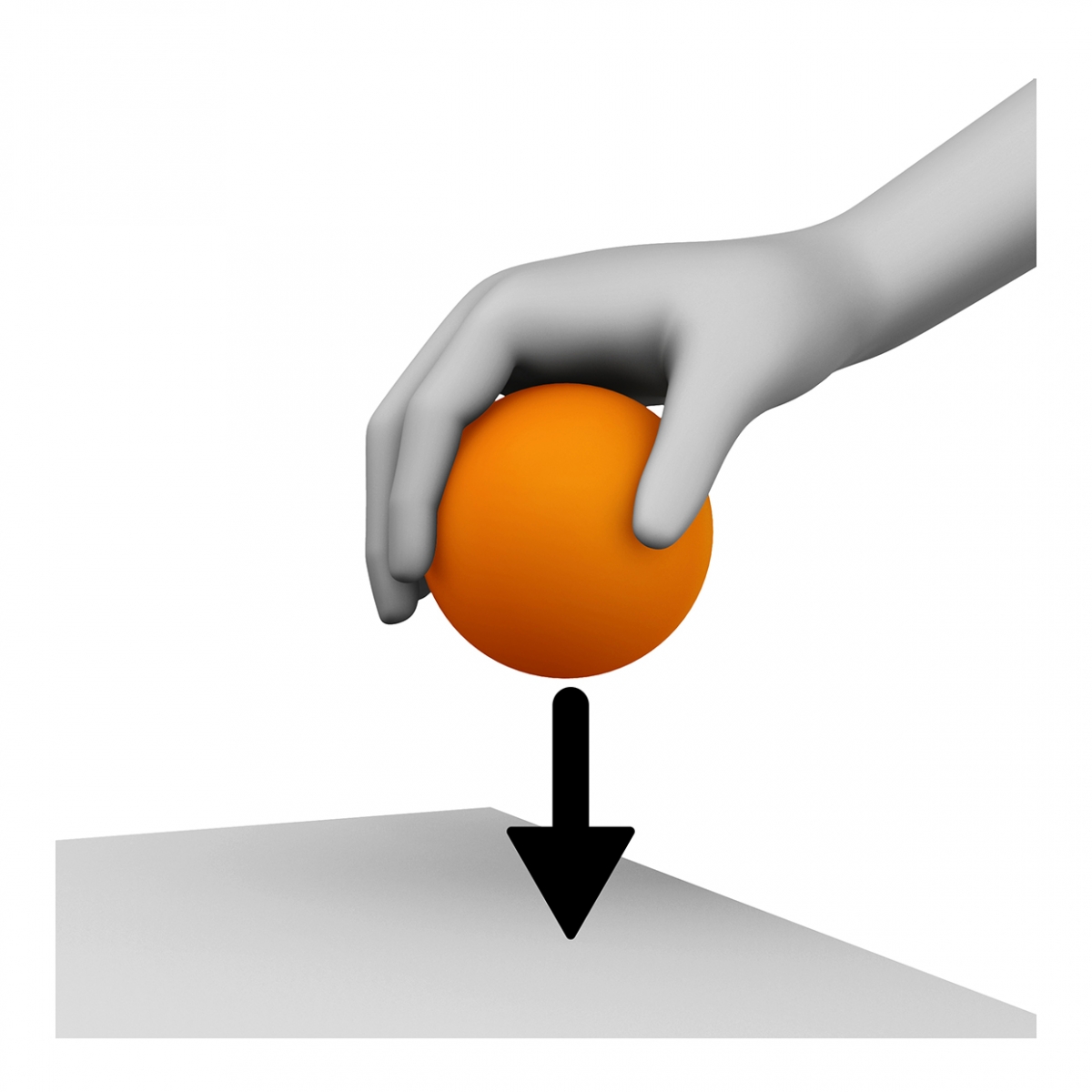 Imagen en la que se ve una mano cogiendo una pelota naranja de una superficie