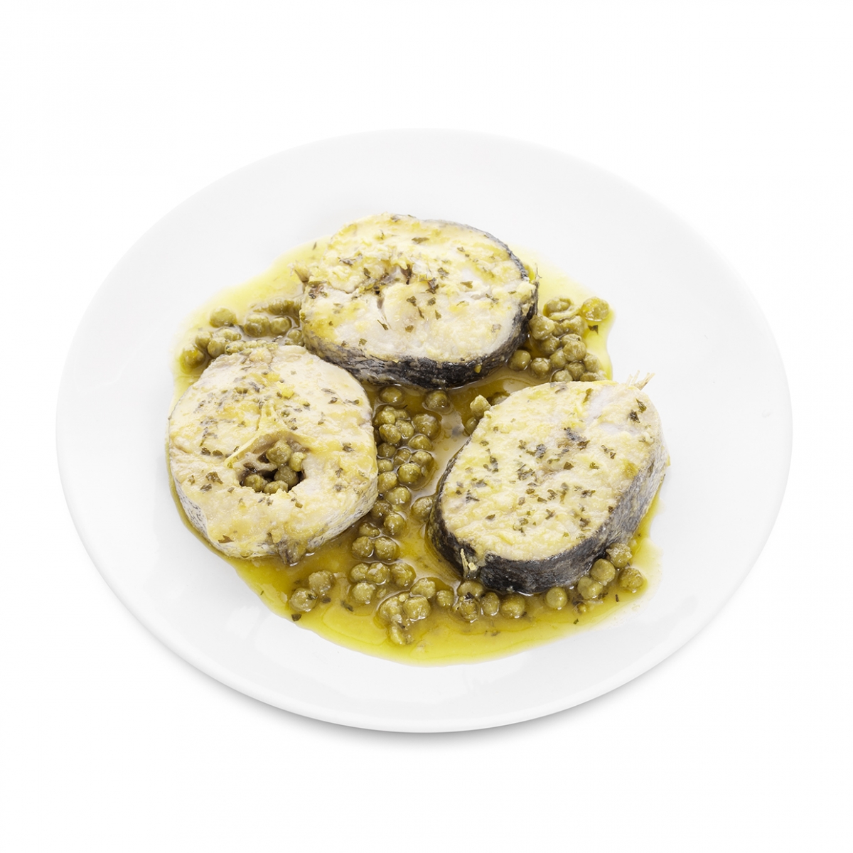 Imagen en la que se ve un plato con merluza en salsa verde