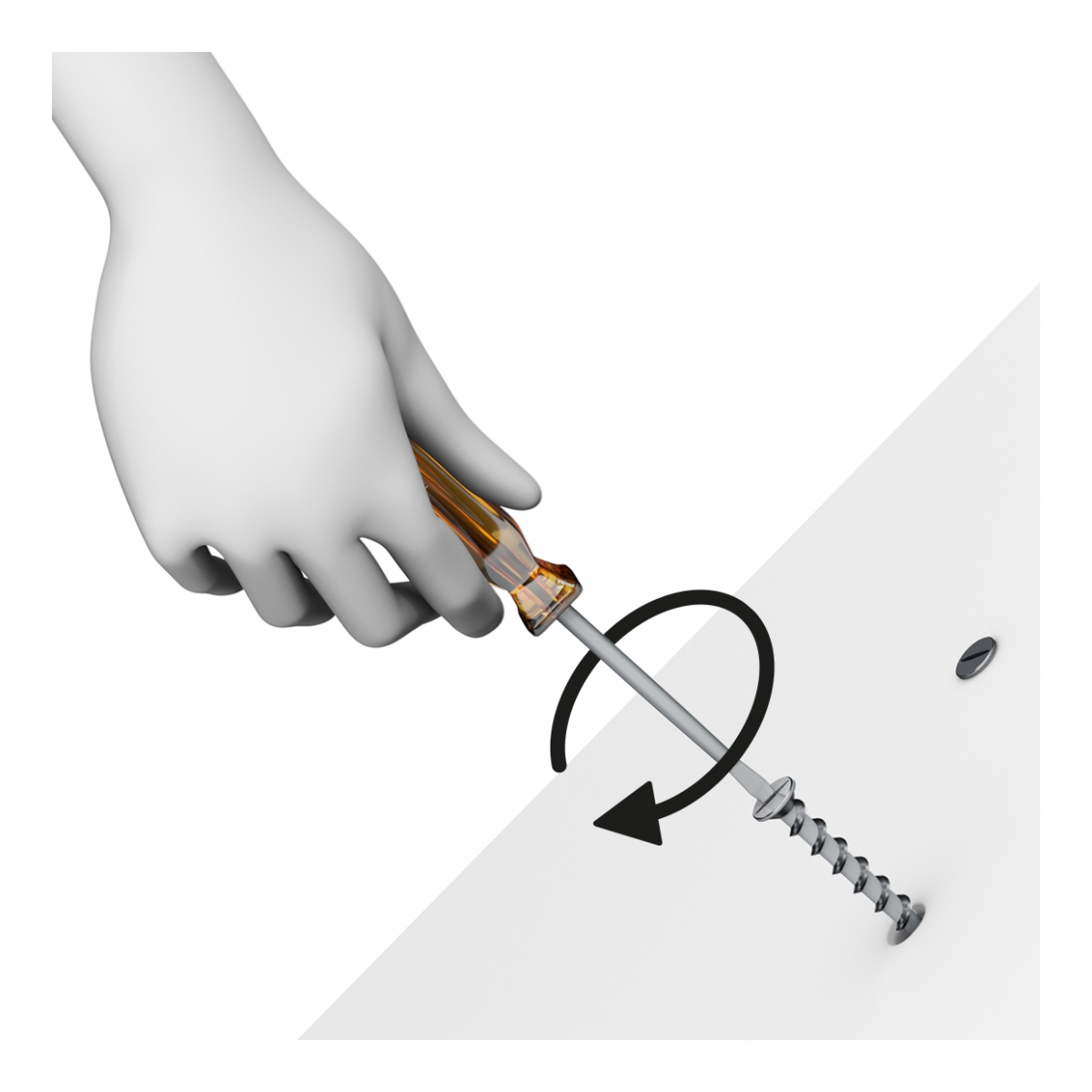 Imagen en la que una mano está atornillando un tornillo con un destornillador