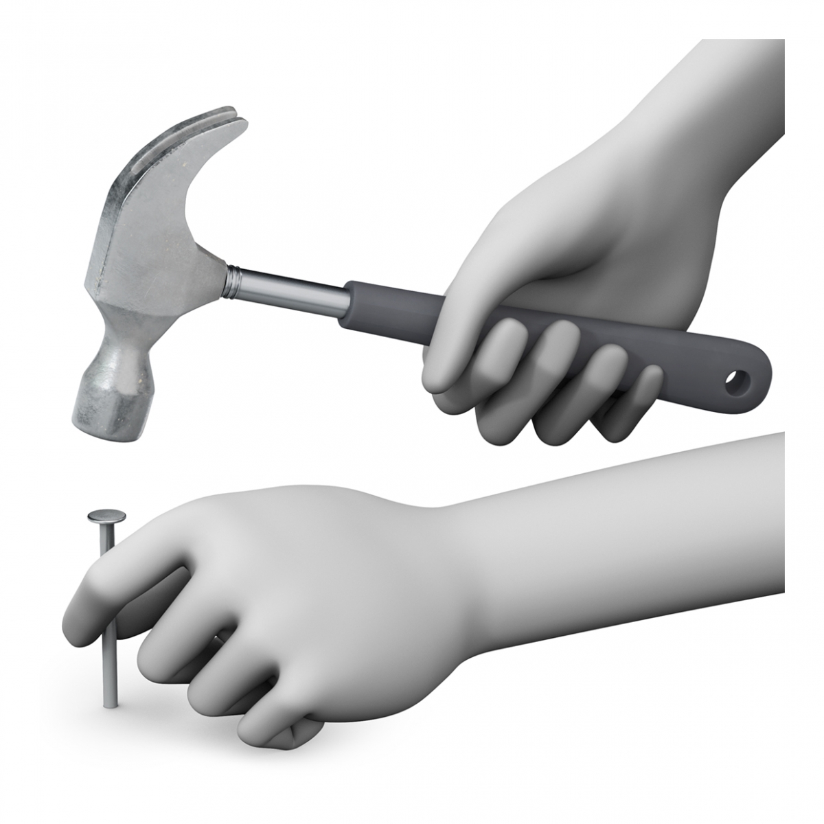 Imagen en la que dos manos están clavando un clavo con un martillo