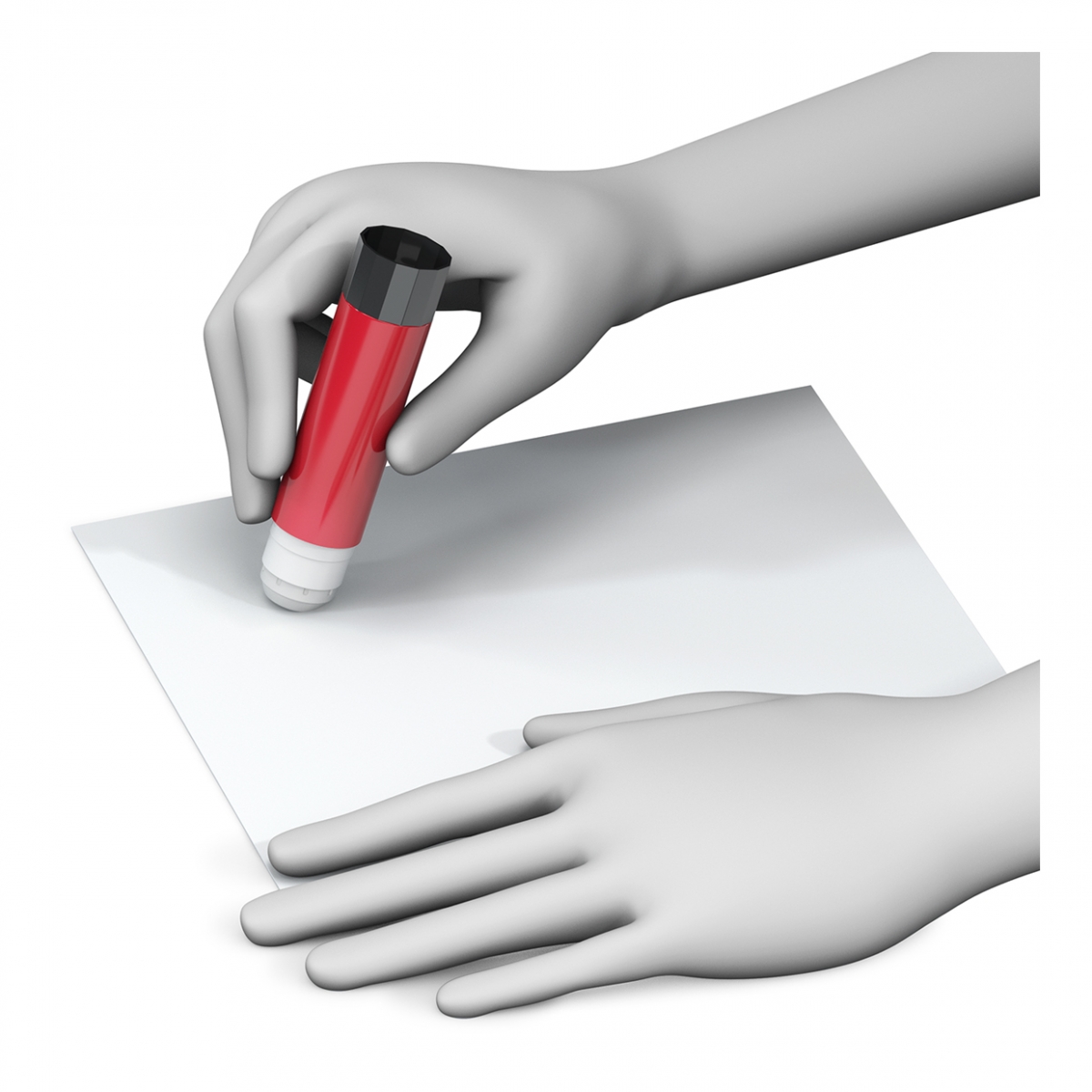 Imagen de una mano pegando con una barra de pegamento