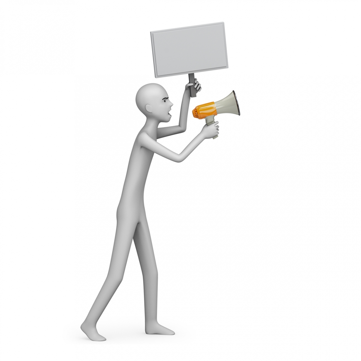 Imagen en la que sale una persona protestando con una pancarta y un megáfono