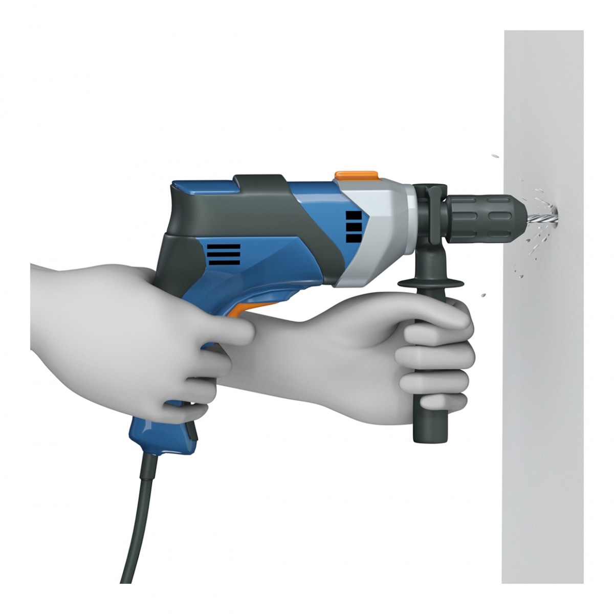 Imagen en la que una persona está haciendo un agujero en la pared con un taladro