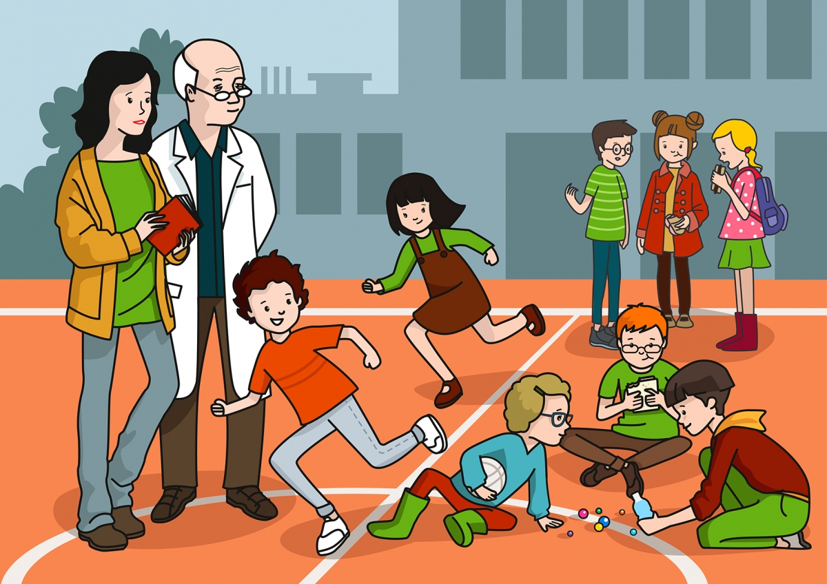 Los niños juegan en el patio del colegio