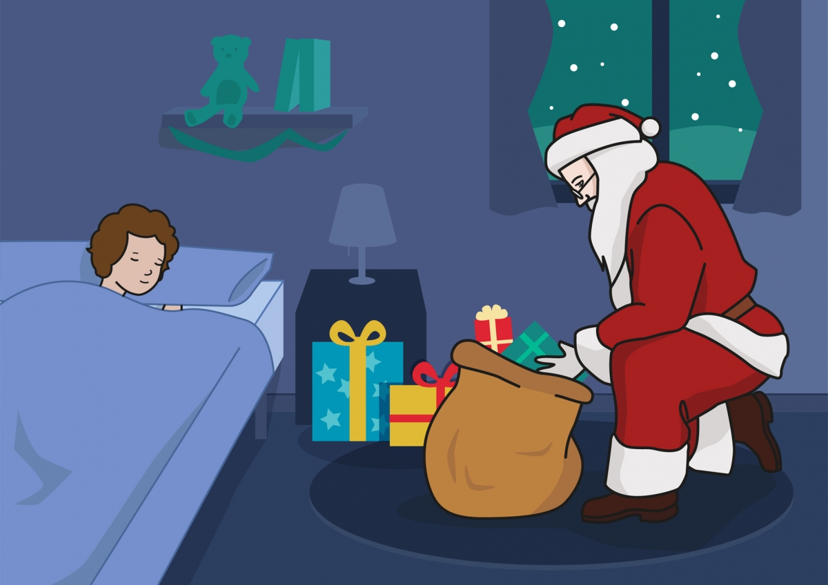 Papá Noel reparte regalos en Navidad