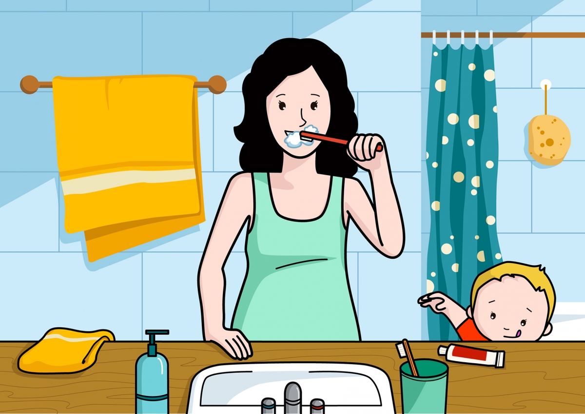 Mamá se cepilla los dientes