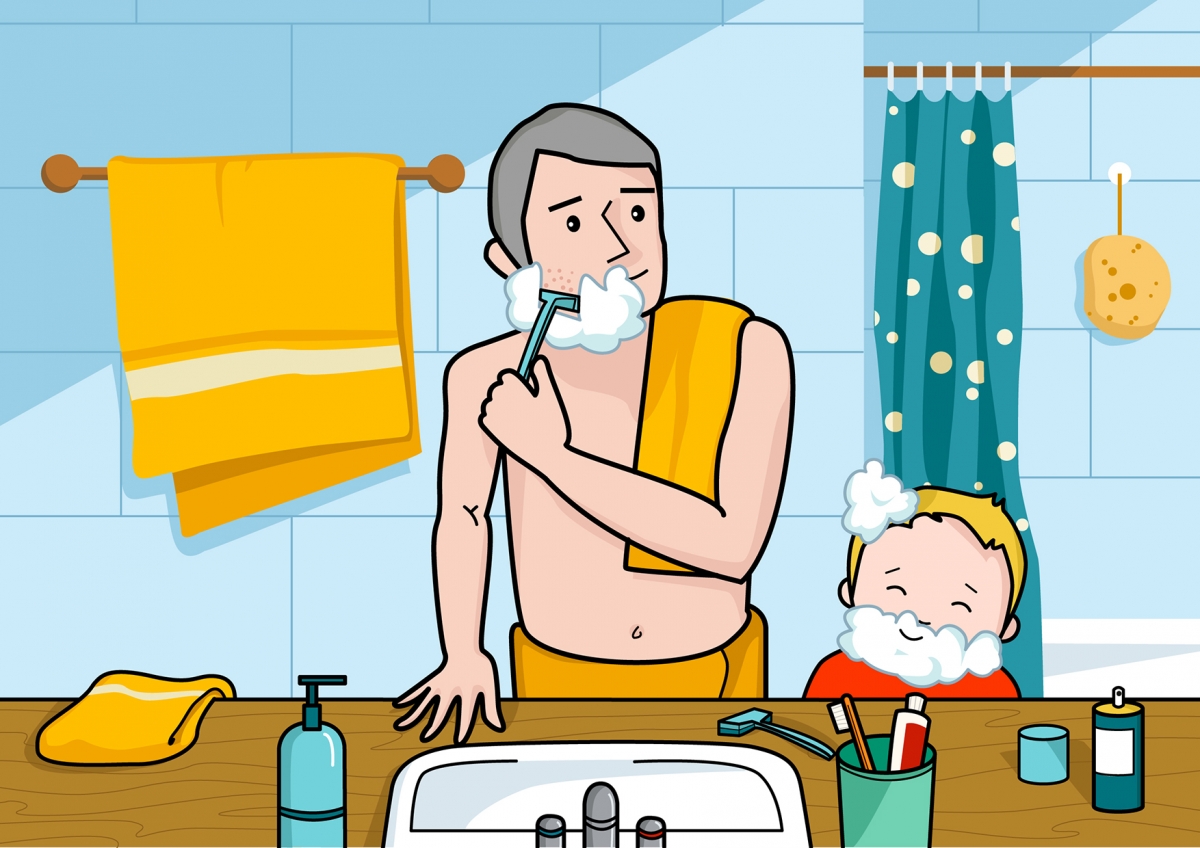 Papá se afeita con la cuchilla