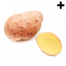 Imagen en la que se ve una patata entera y otra media a su lado