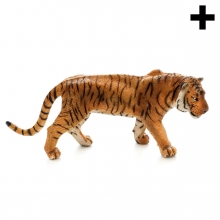 Imagen en la que se un tigre en perspectiva lateral