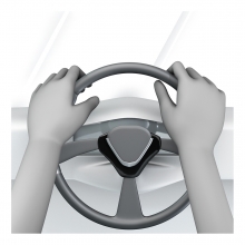 Imagen de unas manos en un volante en posición de conducir