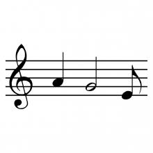 Imagen en la que se ve una partitura con tres notas en clave de sol