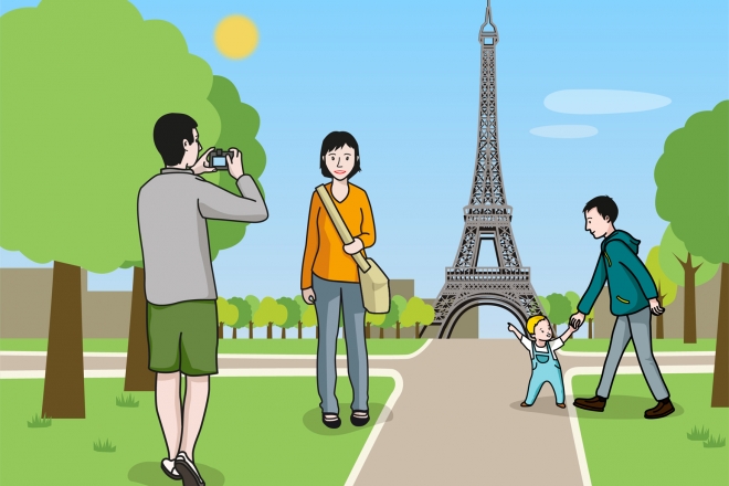 Una pareja se hace una foto en la torre Eiffel​