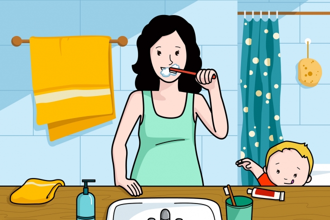 Mamá se cepilla los dientes